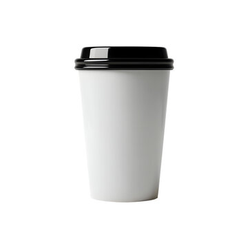 White Paper Coffee Cup with Black Lid on Transparent Background