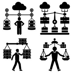 Poster - Illustration of cloud data management and balance with stick figures and server representations showing balance