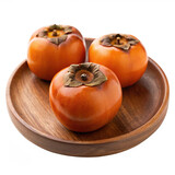  Sweet Dried persimmon on wooden plate on transparent 