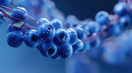 Poster - Floating 3D Blueberries Create a Captivating Helix Formation With a Futuristic Vibe and Ample Space on the Left Side