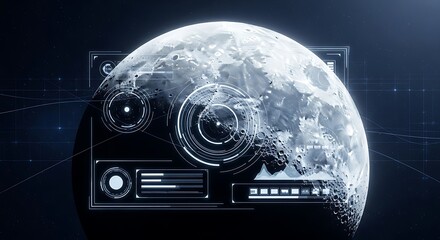 Poster - Digital rendering of Earth with a futuristic user interface overlay, displaying data and connectivity networks in a high-tech, modern design.