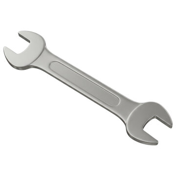 A 3D Silver Wrench on a Transparent PNG Background. Cut Out, Clipping Path.