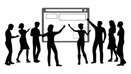 Poster - Silhouette group of people presenting in front of a website interface on a white background view image