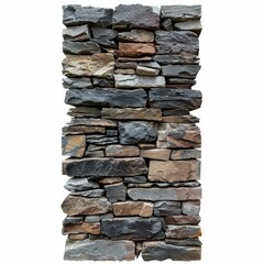 Poster - Multicolored stacked stone wall creating a rugged and visually appealing vertical element