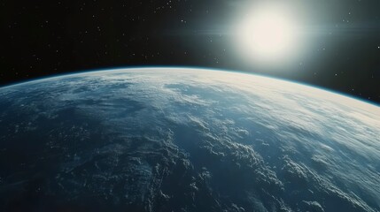 Wall Mural - stunning view of earth from space, sunrise over the planet, showing atmospheric details and clouds.