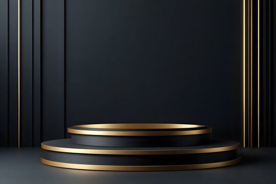 Elegant Geometric Showcase with Gold Accents and Subtle Smoke – Dark Marble Product Mockup Template

