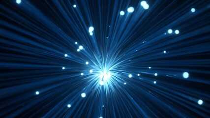 Wall Mural - Blue fibers radiate from a central point on a dark background. For use in digital concepts