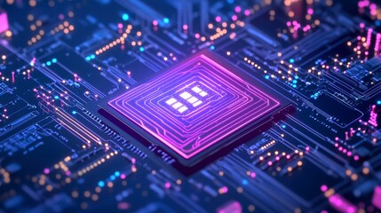 Poster - Close-up of a glowing central processing unit (CPU) on a circuit board.