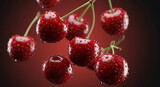 Sweet Cherry Splash: Fresh, Juicy Red Cherries with Water Droplets