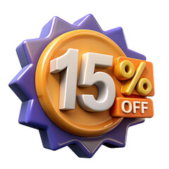 Poster - 3D 15 Percent Off Discount Badge with Transparent Background A Modern and Unique Design for Sales Promotions and Advertising Campaigns
