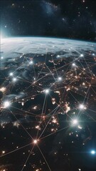 Wall Mural - starry night view from earth showing city lights glowing on the planet's surface against space backd