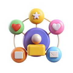 Aufkleber - 3D Social Network Connection Icon with User Profile, Star, Heart, and Message Symbols on Transparent Background for Modern Communication