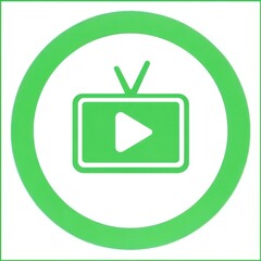 Fototapete - Minimalistic green-outlined television icon with white play button, encircled by thick green ring on white background, symbolizing video playback concept.
