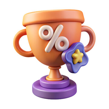3D Trophy Icon with Percentage Symbol on Transparent Background Representing Sales Promotion and Achievement in Business and E-commerce Modern Style