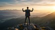 © Amalia - Businessman Standing Victorious on Mountain Peak at Sunset