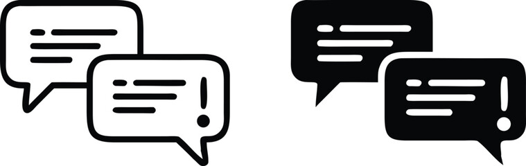 Poster - Chat Alert Icon Vector – Black and White Message Exclamation Speech Bubble Symbol Illustration