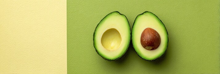 Poster - Mirrored Avocado Halves on a Clean Border Showcasing Vibrant Colors and Natural Beauty