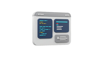 3D Browser Window Web Code Programming on Transparent Background