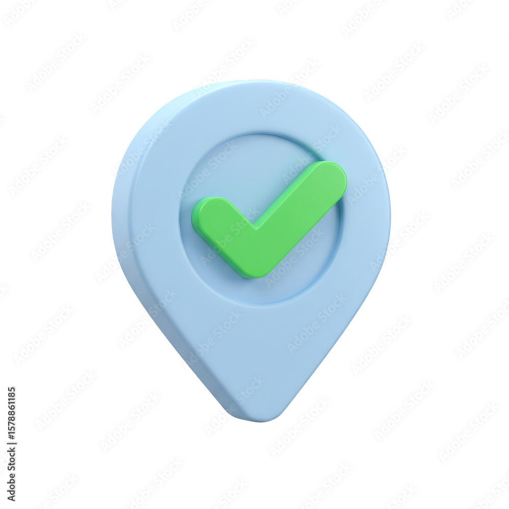 3D Location Pin with Green Check Mark Navigation Pointer Symbol Stock ...