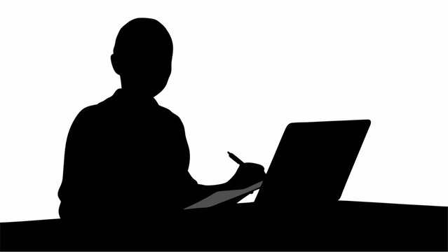 Silhouette of person working at a desk with laptop