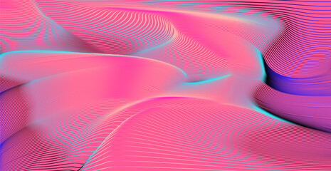 Poster - Abstract vector background in futuristic style features flowing curved lines with gradients of pink, purple, blue, and peach. Dynamic movement and smooth color transitions create a modern look.