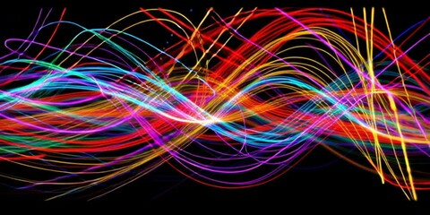 Poster - Vibrant Multicolored Light Trails on Black Background