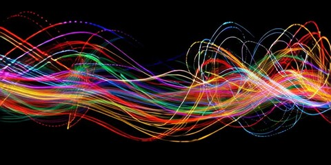 Poster - Vibrant Multicolored Light Trails on Black Background