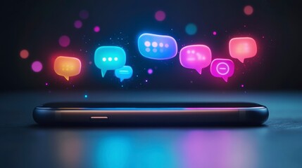 Poster - Glowing chat bubbles emerge from a smartphone on a dark surface.