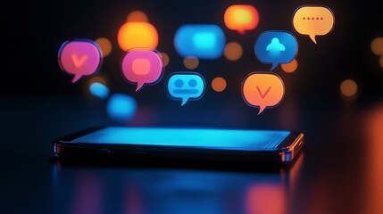 Poster - Glowing smartphone with colorful social media notifications.