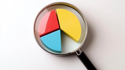Poster - Magnifying glass over a pie chart with red, yellow, and blue segments.