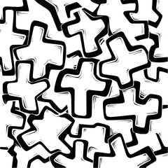 Poster - Abstract seamless pattern featuring black and white crosses with bold outlines and rough textures