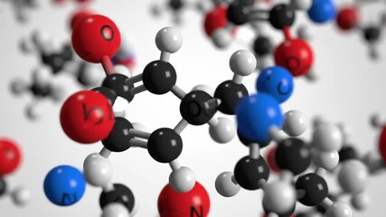 Poster - Detailed 3D Molecular Structure Rendering Featuring Red White Black and Blue Atoms Against a Bright Background Atomic