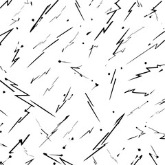 Poster - Abstract seamless pattern featuring black lines, zigzags, and dots on a white background creating dynamic design