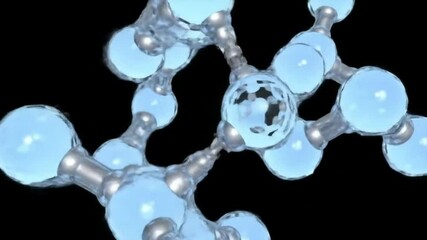 Poster - Light Blue Glossy Molecular Structure with Silver Connecting Rods 3D Rendering Visualization on a Black Background