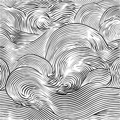 Poster - Abstract monochrome landscape with wavy lines creating a textured and flowing pattern design art
