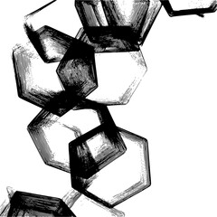 Poster - Abstract black and white illustration of interconnected hexagons in a vertical arrangement design concept
