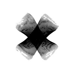 Poster - Abstract black and white cross shape design with textured lines and central diamond intersection point