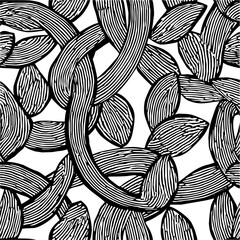 Poster - Intertwined black and white striped shapes creating a dense and abstract organic pattern design element
