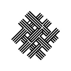 Poster - Abstract black and white geometric pattern featuring interwoven striped lines forming a complex design