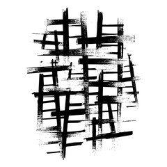 Poster - Abstract monochrome composition with intersecting thick brushstrokes forming a grid pattern design