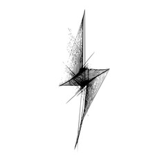 Poster - Abstract lightning bolt illustration with hatching and sharp lines on a white background style image