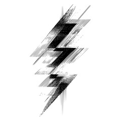 Poster - Abstract black and white geometric lightning bolt design with textured lines and jagged edges art