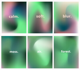 Poster - Abstract vector backgrounds in modern gradient style, featuring soft, blurs in green, teal, pink, and cream colors. The look is calm, minimal, and atmospheric, evoking nature and tranquility.