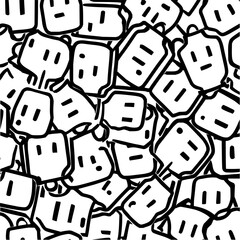 Poster - A dense pattern of cartoonish tags with simple facial features in black and white illustration style