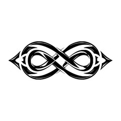 Poster - Infinity symbol with tribal arrowheads on both ends in black and white tattoo style illustration
