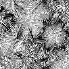 Poster - Abstract star pattern with flowing lines creating a dynamic and textured black and white background design