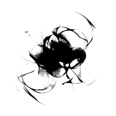 Poster - Abstract black ink splatter with curved lines and sharp edges on a white background creating contrast