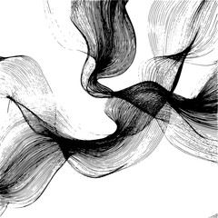 Poster - Abstract black and white ink drawing featuring swirling lines and flowing shapes on a white background space