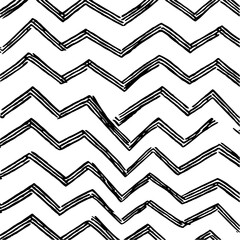 Poster - Black and white zigzag pattern with triple lines forming a repeating geometric design across the image