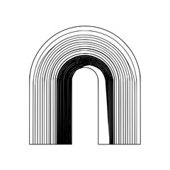 Poster - Abstract representation of nested arches with varying thickness and line weights in black and white